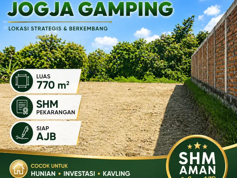 SHM Pekarangan Luas 770 M2 Siap AJB Tanah Jogja Gamping