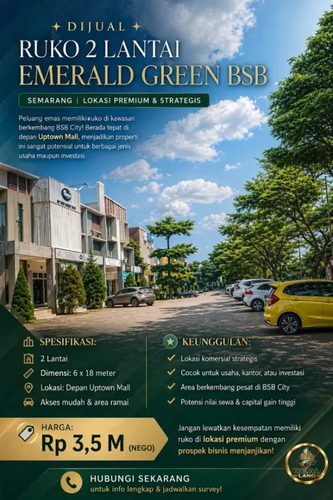 RUKO EMERALD GREEN BSB SEMARANG 2 LANTAI DEPAN UP TOWN MALL
