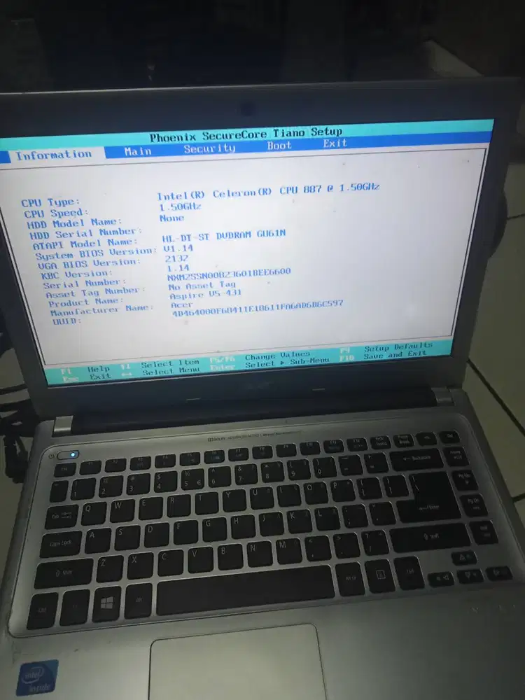 laptop acer v5-4231 no harddisk mesin ok tah