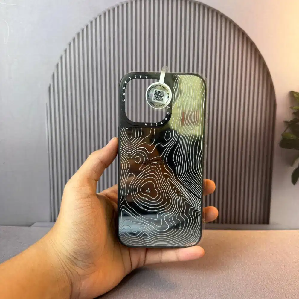 Casetify Topography Map Mirror Silver on Black Case for iPhone 15 Pro