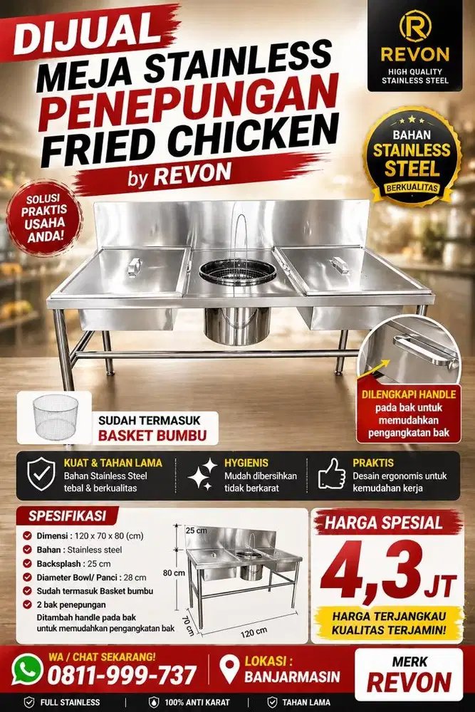 DIJUAL - Meja Stainless Penepungan Fried Chicken