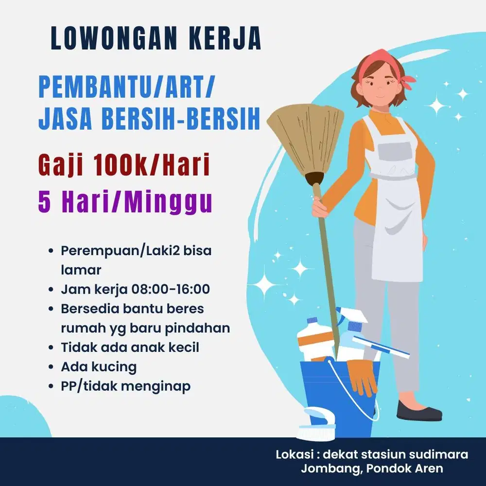 Lowongan Dicari Jasa Bersih-bersih, pembantu atau ART