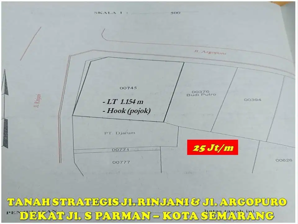 Tanah Strategis Rinjani dan Argopuro dekat Jl. S Parman Semarang Atas