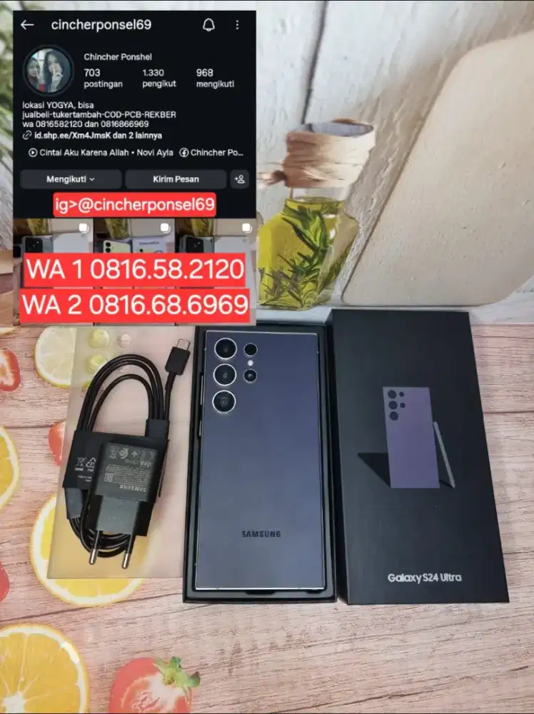 samsung S24 ULTRA 12/512 garansi resmi likeNEW free ADAPTOR n case