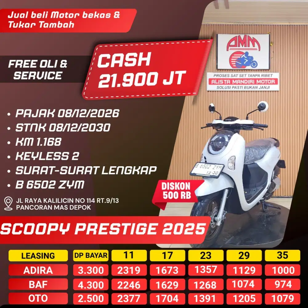 SCOOPY PRESTIGE, 2025, KM LOW, BS TT, CC, KREDIVO, CASH/ KREDIT
