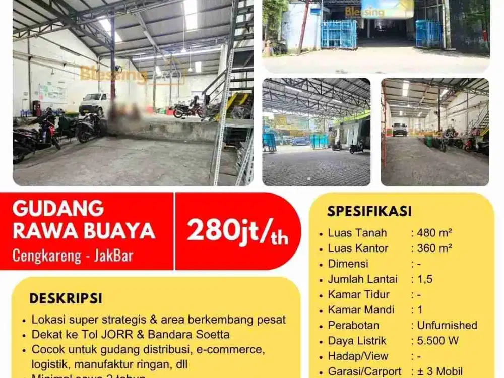 Disewakan Gudang di rawa buaya