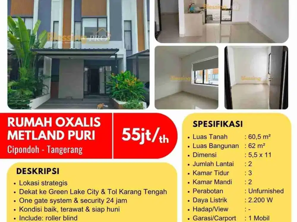 Disewakan oxalis Metland puri