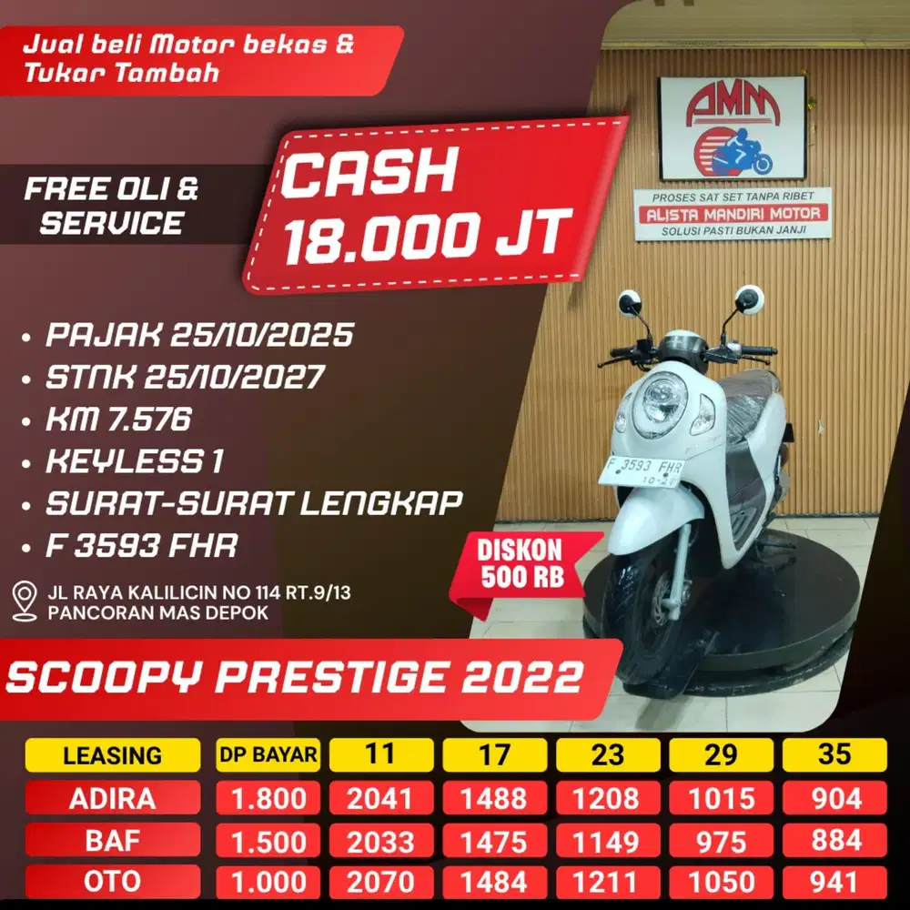 SCOOPY PRESTIGE 2022 DP 1 JUTA KM LOW CASH / KREDIT ALISTA
