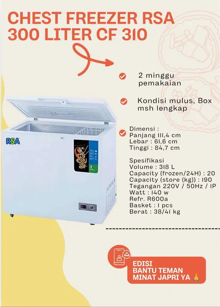 Chest Freezer Rsa 300 Liter CF 310