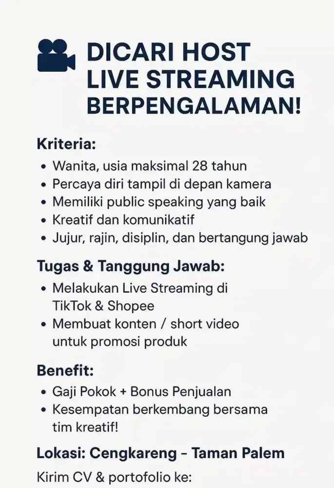 Dicari host live streaming berpengalaman
