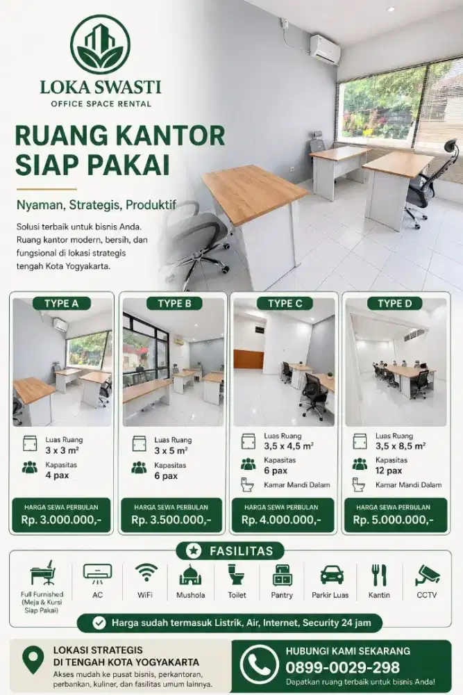 Disewakan Ruang Kantor & Usaha Tengah Kota Jogja