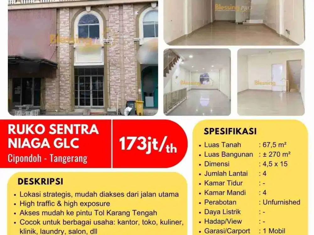 Disewakan Rukan sentra niaga green lake city