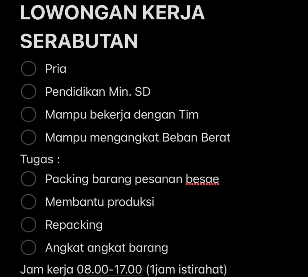 LOWONGAN KERJA SERABUTAN