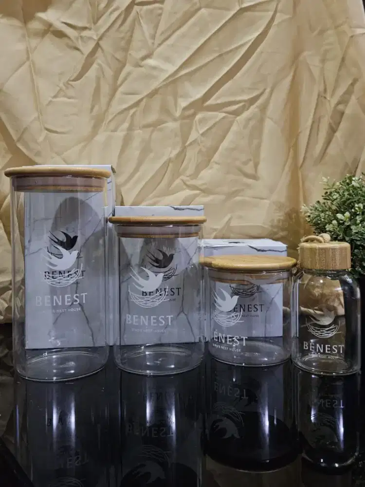 1Set Toples Kaca Tutup Kayu