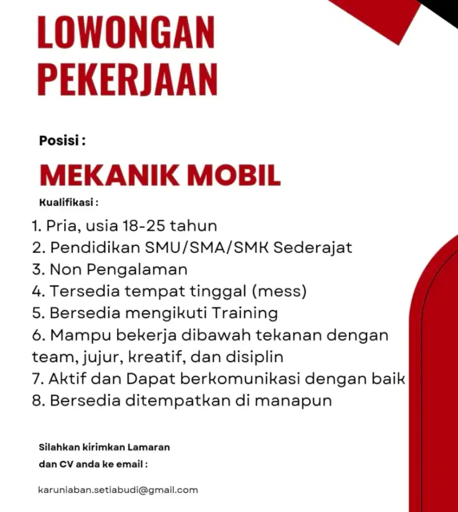 LOWONGAN MEKANIK MOBIL