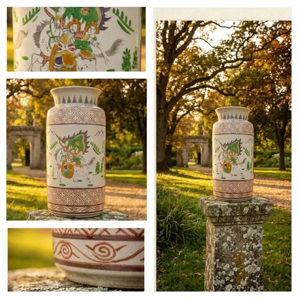 Vas Keramik Antik, Oriental Vintage Decor, Crackle Glaze Vase.