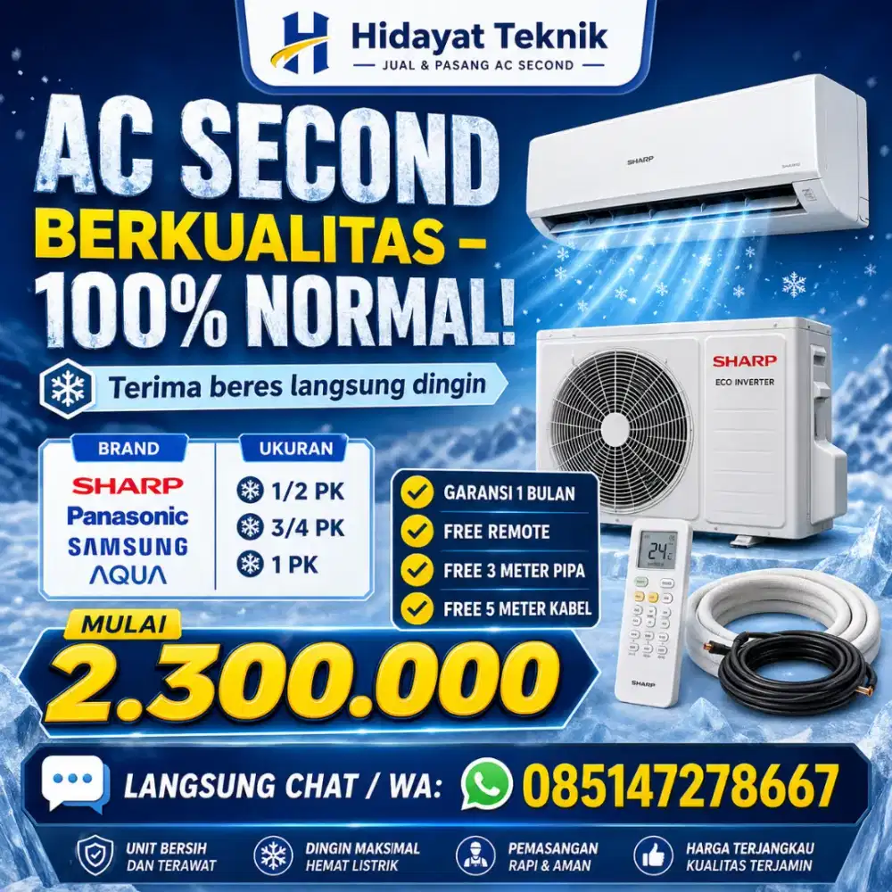 AC Bekas Berkualitas Siap Pakai + Pasang | 1/2 PK – 1 PK Garansi