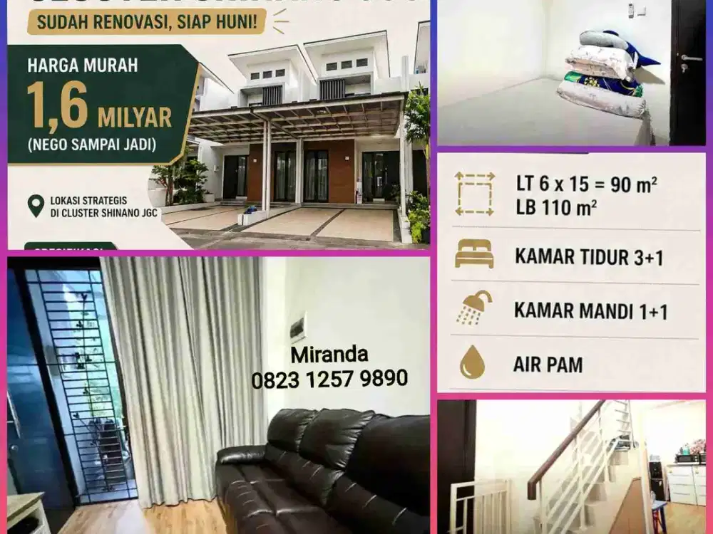 Jual Murah Rumah Cluster Shinano JGC Siap Huni bisa KPR