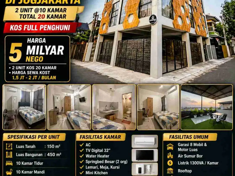 Kost Exclusive 20 Kamar Full Isi Sleman Jogja – Passive Income Tinggi!
