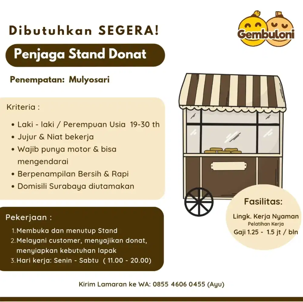 Dibutuhkan Segera: Penjaga Stand Donat di Mulyosari