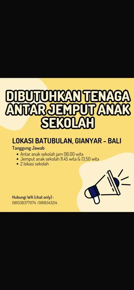 Di Cari ART dan Tenaga Antar Jemput Anak