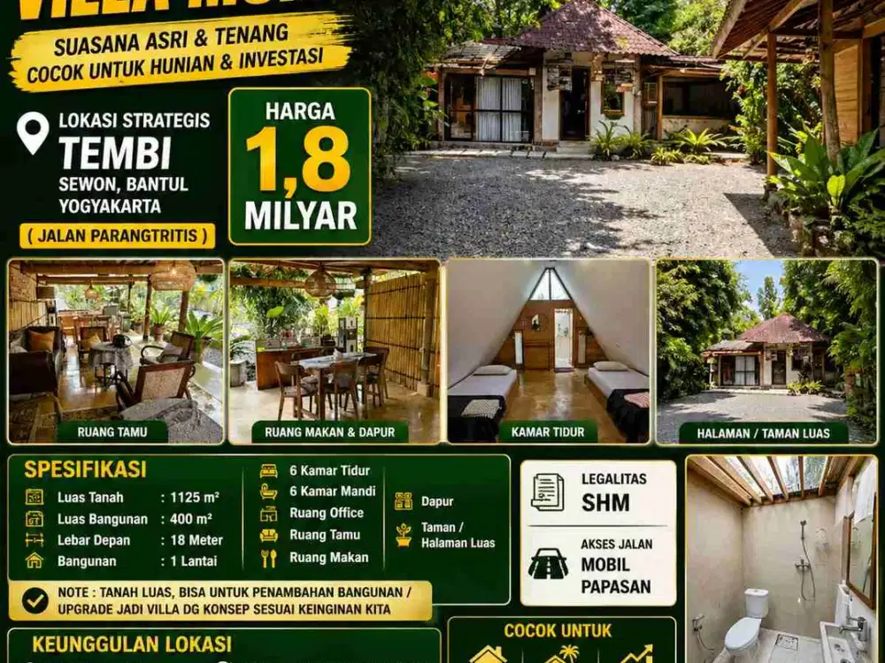 Villa Luas 1125m² Murah Tembi Jogja Dekat ISI – Cocok Investasi & Homestay