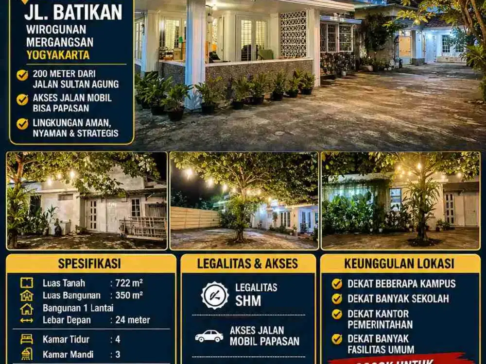 Rumah Luas Tengah Kota Jogja 722m² SHM Dekat Sultan Agung – Cocok Usaha & Investasi