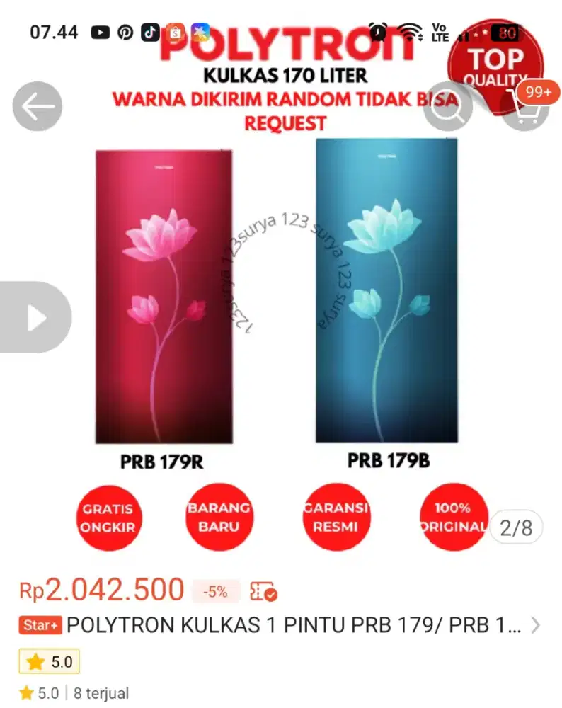 Jual murah kulkas 1 pintu polytron prb 179r warna merah