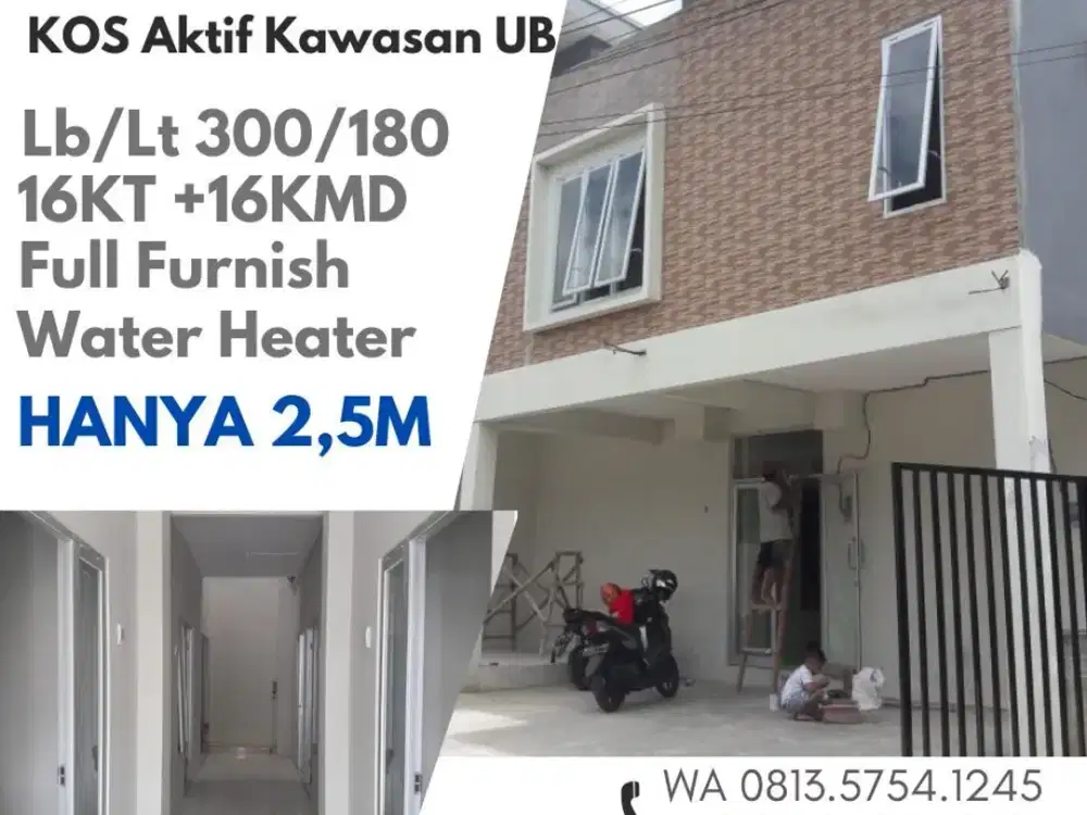 Kos Aktif Furnished dijual tunggulwulung SUHAT 16KT+KMD UB Polinema