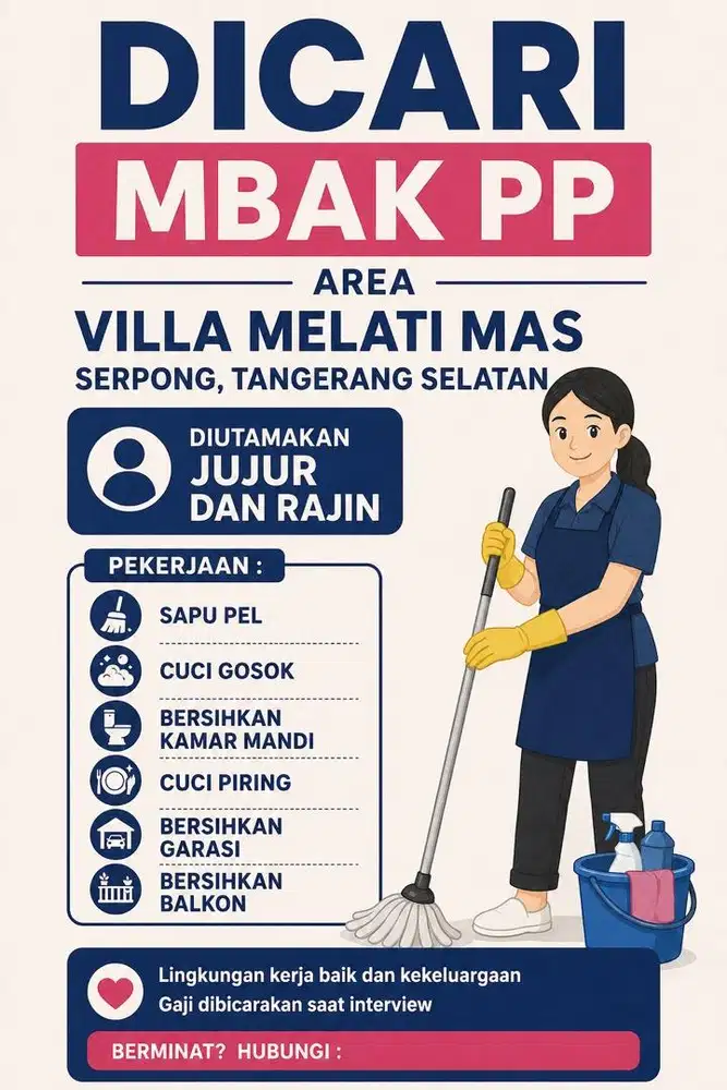 Dicari mbak PP area villa melati mas