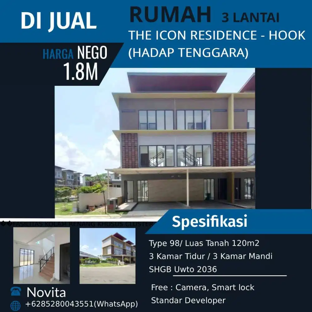 Rumah Baru Hook 3Lantai  THE ICON RESIDENCE (Hadap Tenggara)