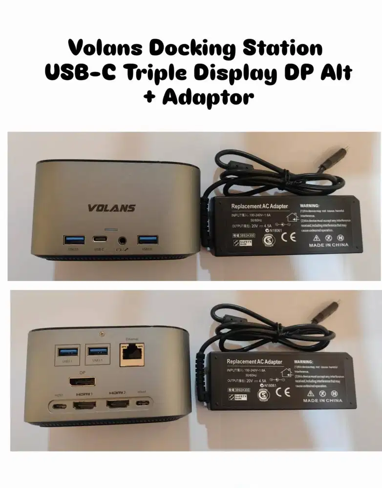 Volans Docking Station USB-C Triple Display DP Alt + Adaptor