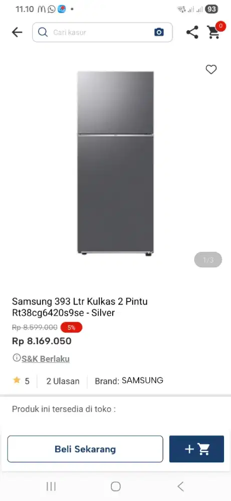 Samsung 393 ltr kulkas 2 pintu Rt38cg6420s