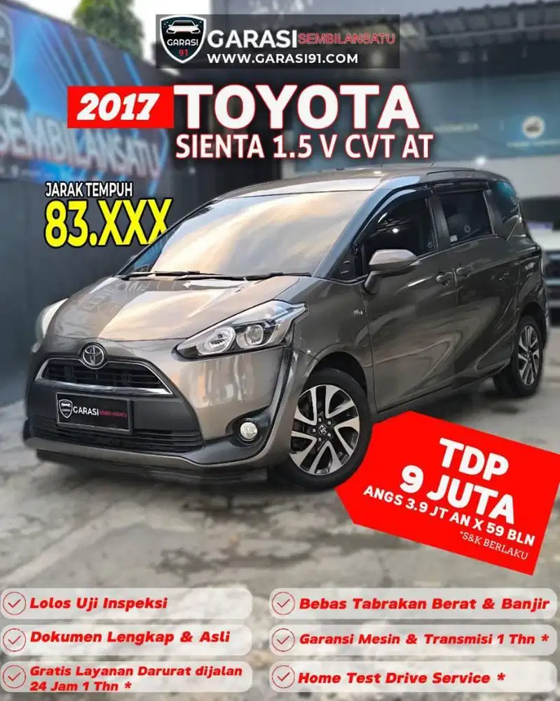 ‼️ TDP 9 juta Toyota Sienta V Cvt AT tahun 2017