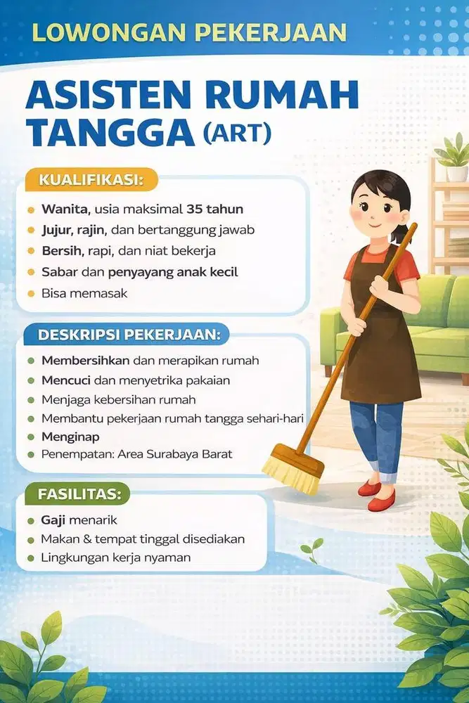 Butuh Cepat ART (Bisa memasak dan menginap)