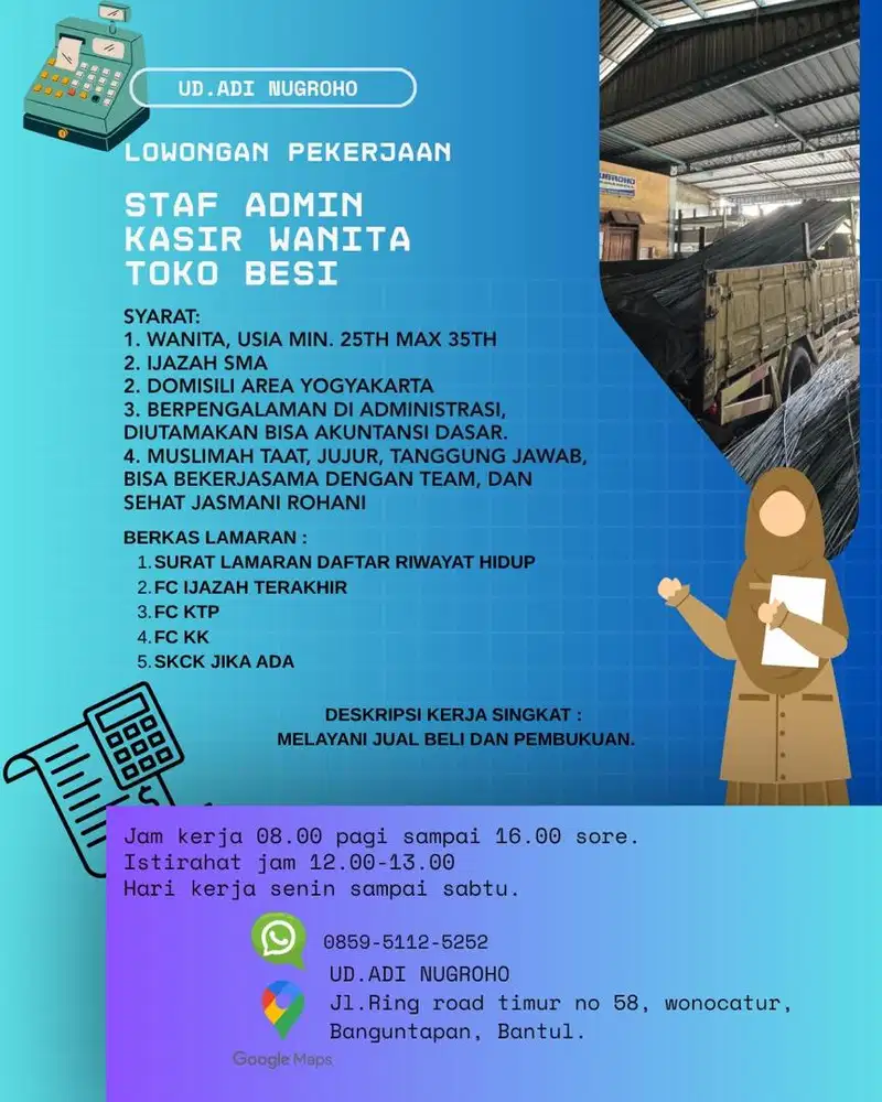 lowongan pekerjaan admin kasir toko besi