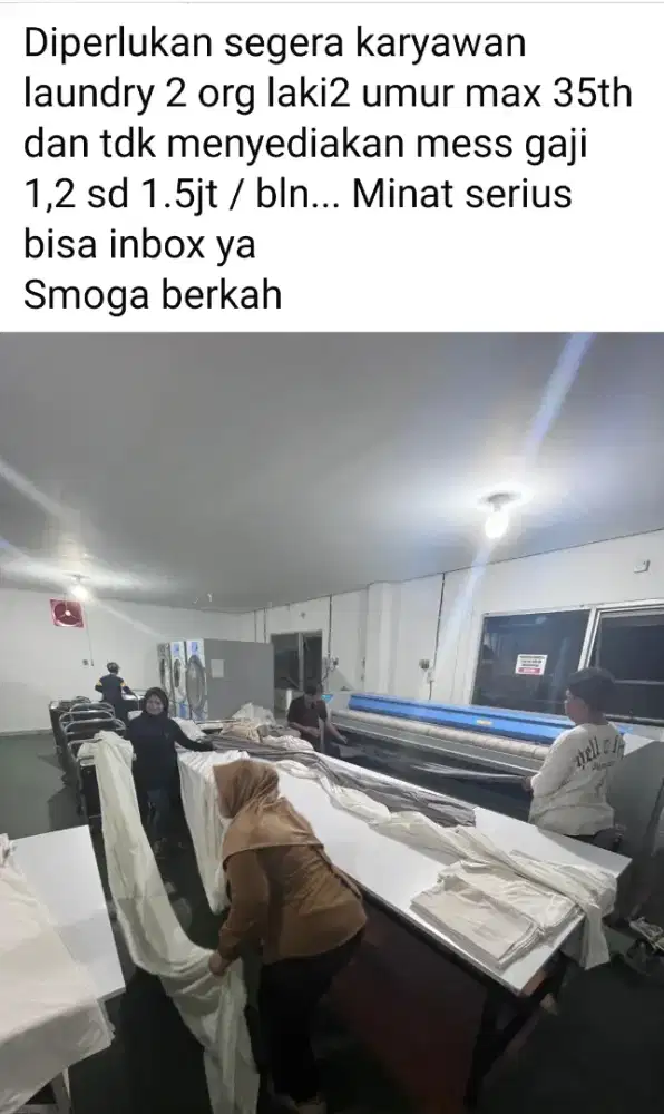 Dperlukan segera karyawan laundry