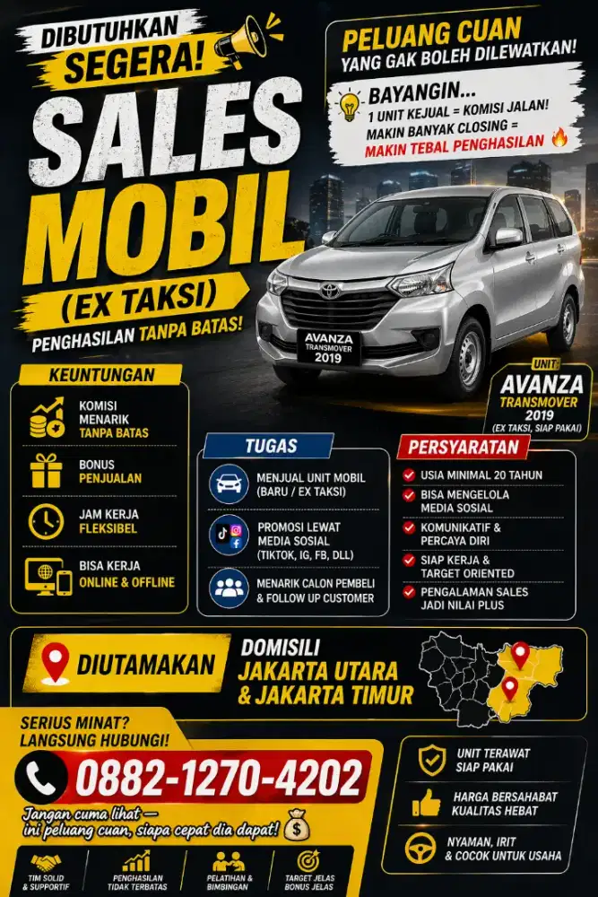 DIBUTUHKAN SALES JUAL MOBIL