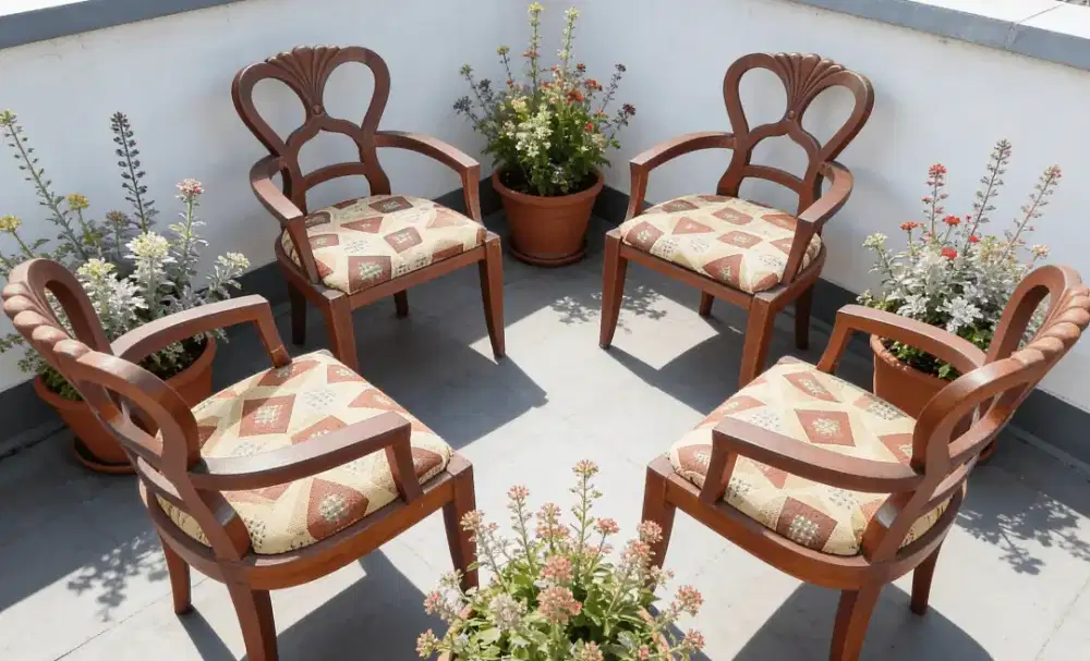 4 kursi kayu jok kain