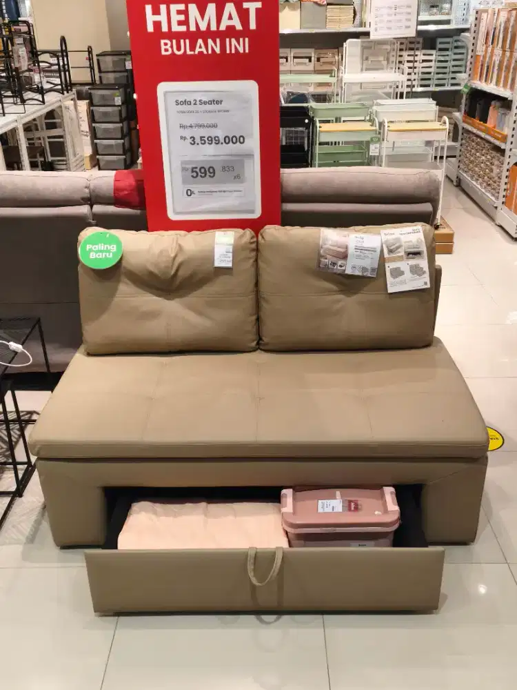 Sofa Tamu 2 Seater Kulit Storage