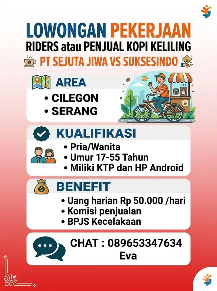 Lowongan pekerjaan Riders atau penjual kopi keliling sejuta jiwa