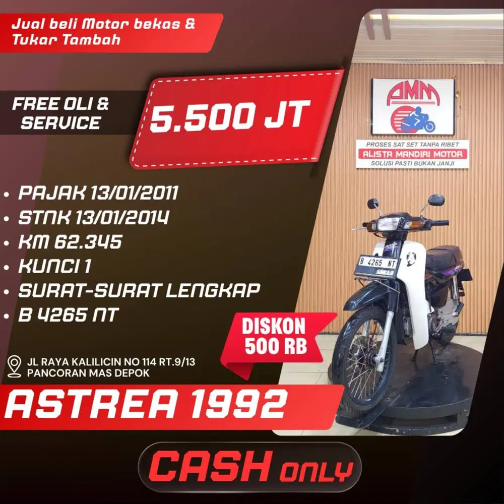ASTREA GRAND 1992 CASH ONLY SPAYLATER KREDIVO INDODANA CC 0% ALISTA