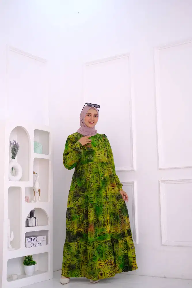 Gamis Batik Rayon Hijau Solo Asli