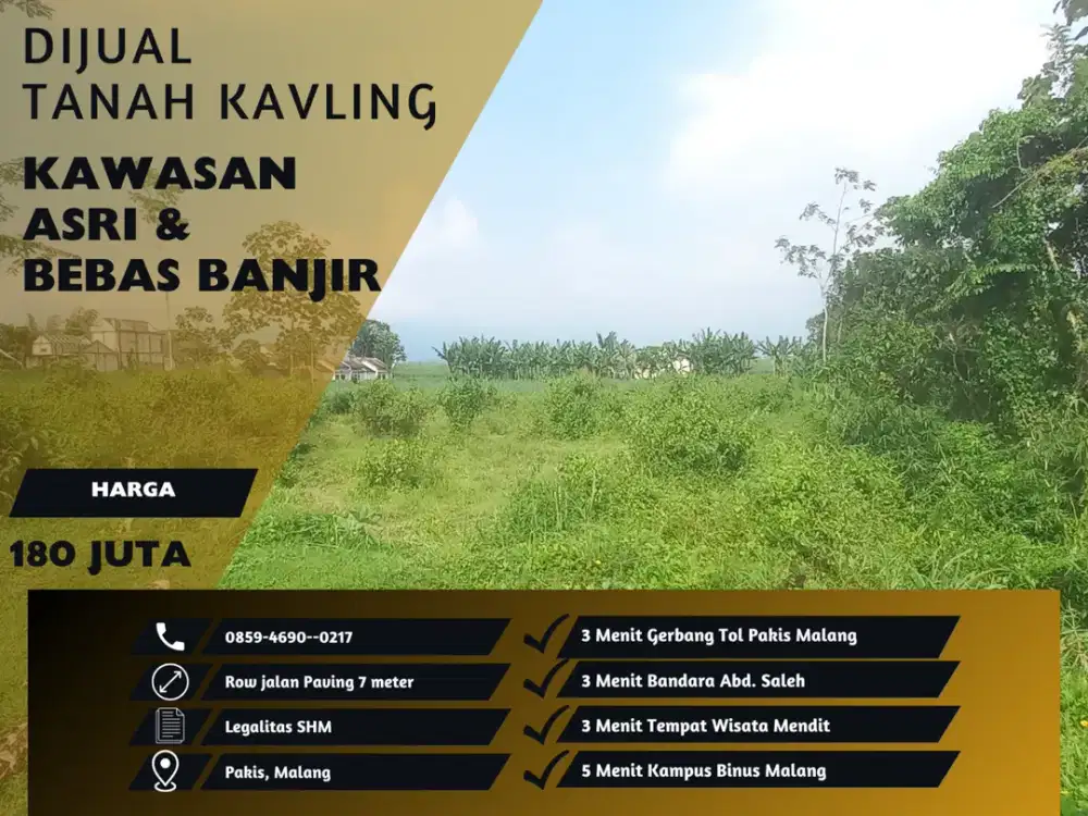 Cocok Dibangun Rumah 3 Menit Exit Tol Pakis Malang Tanah Kavling Dijual SHM On Hand