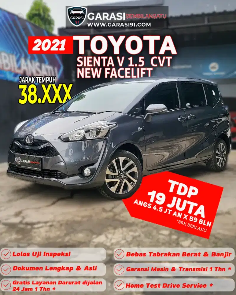[ TDP 19 Jt ] Sienta V 1.5 Cvt 2021