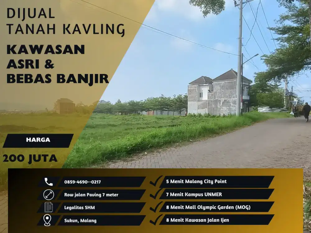 SHM Pecah Jual Tanah Kavling Cocok Bangun Rumah 6 Menit MALL MOG Malang