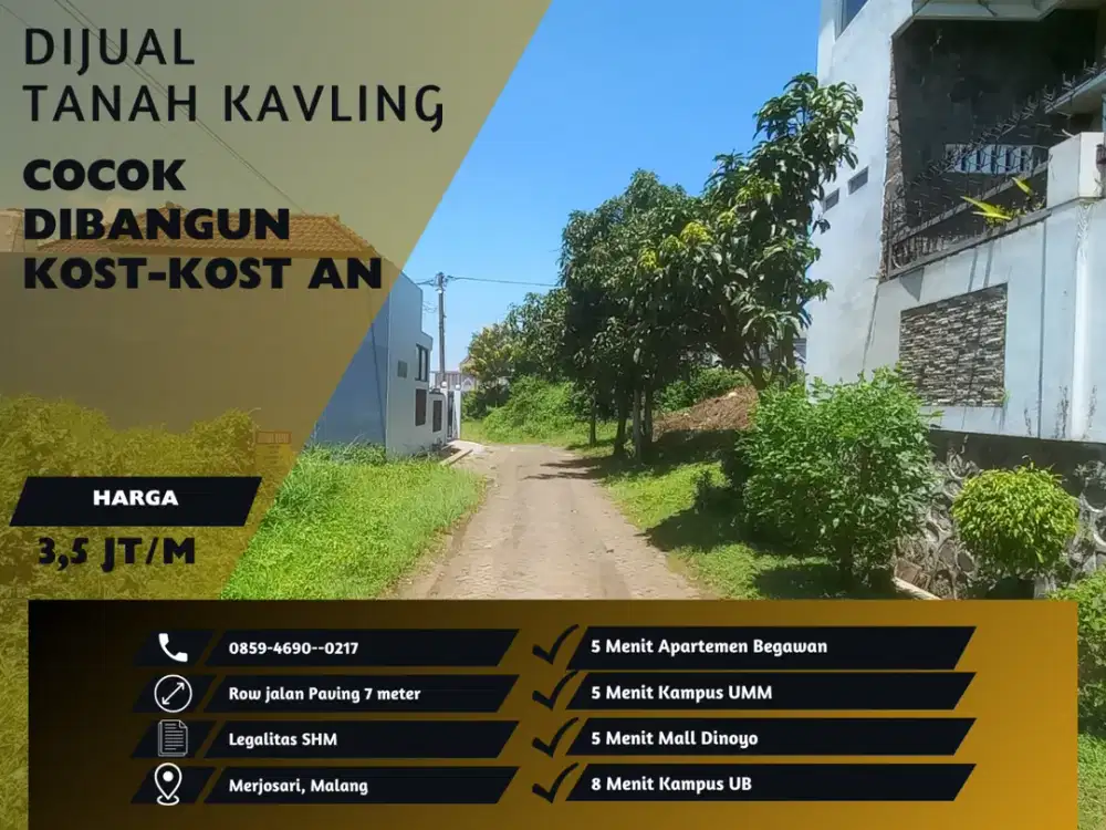 Sertifikat Kavling Perumahan 5 Menit Kampus UIN Malang Cocok Dibangun Kost