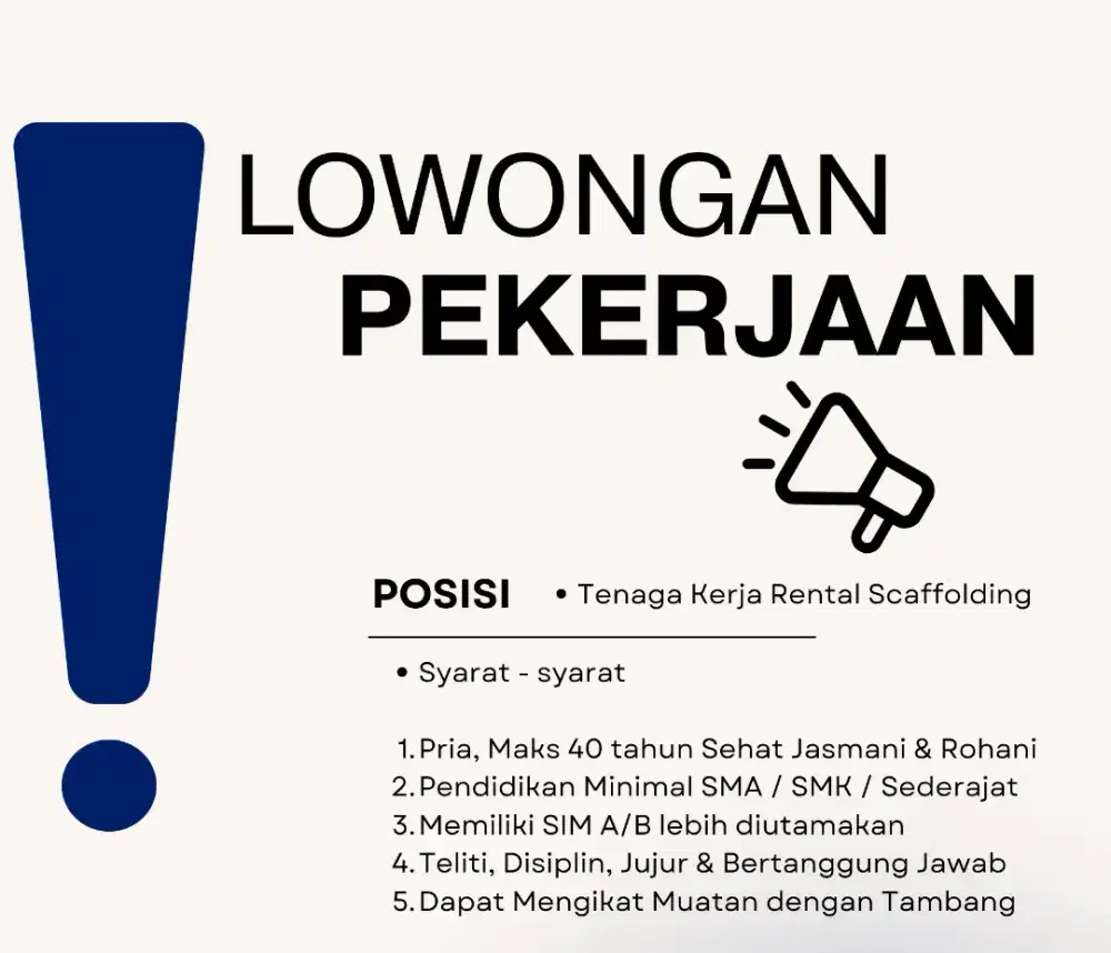Dibutuhkan segera Sopir - Kenek Angkutan Rental Scaffolding