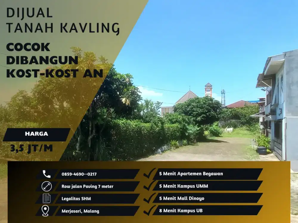 Cocok Dibangun Kos Kosan Tanah Kavling Perumahan Sertifikat 5 Menit Kampus UMM Malang