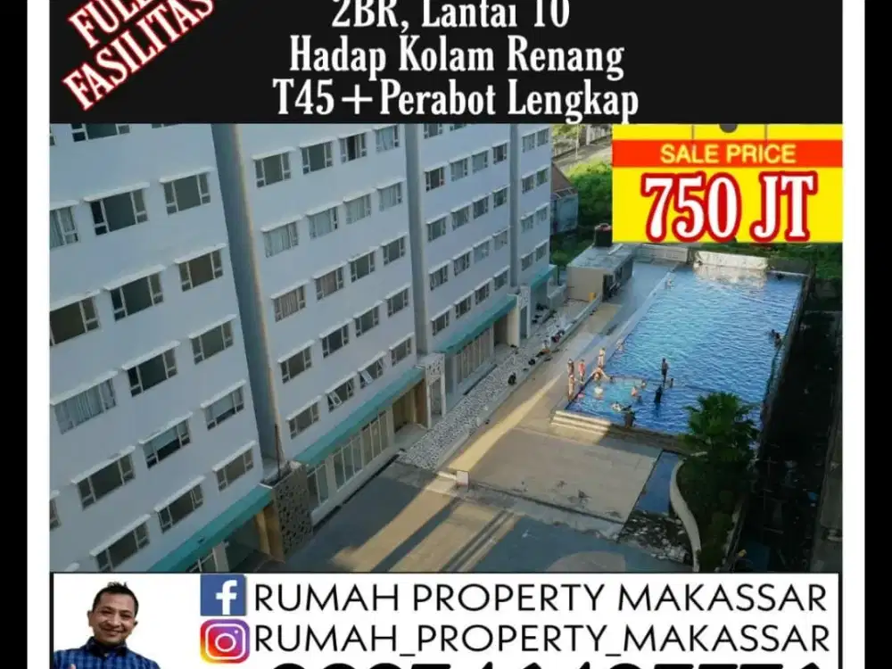 Royal Apartemen Panakkukang Makassar 2BR, Lantai 10 Hadap Kolam Renang T45+Perabot Lengkap Rp. 750 JT